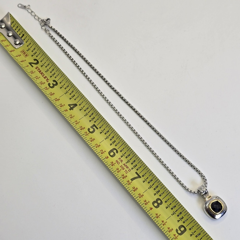 Silver Tone Black Faceted Stone Necklace & Pierced Earrings Set Gold Tone Accent - Picture 11 of 13